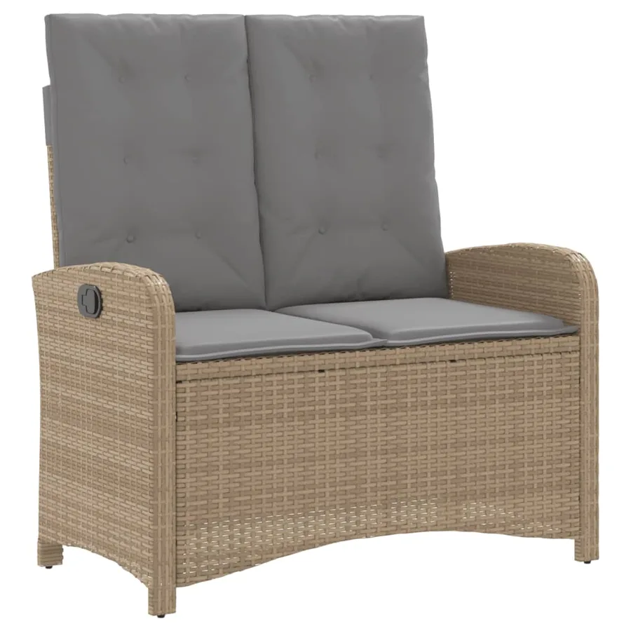 Banc inclinable de jardin avec coussins beige résine tressée - 2