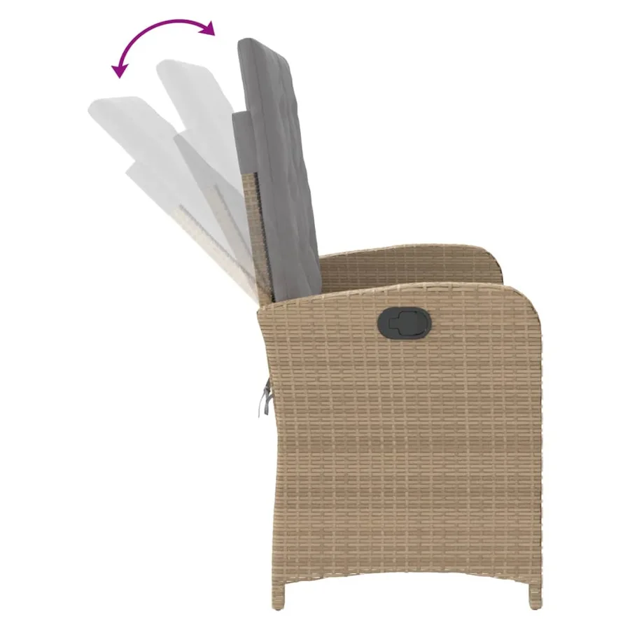 Banc inclinable de jardin avec coussins beige résine tressée - 6