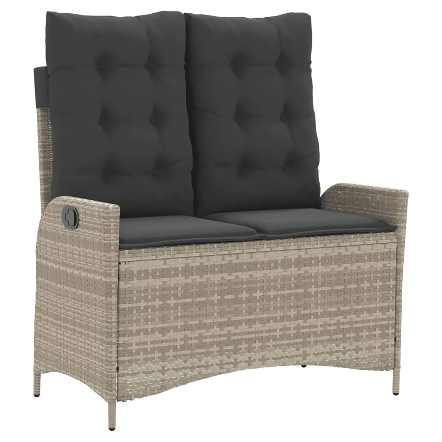 Banc inclinable de jardin et coussins gris clair résine tressée - 2