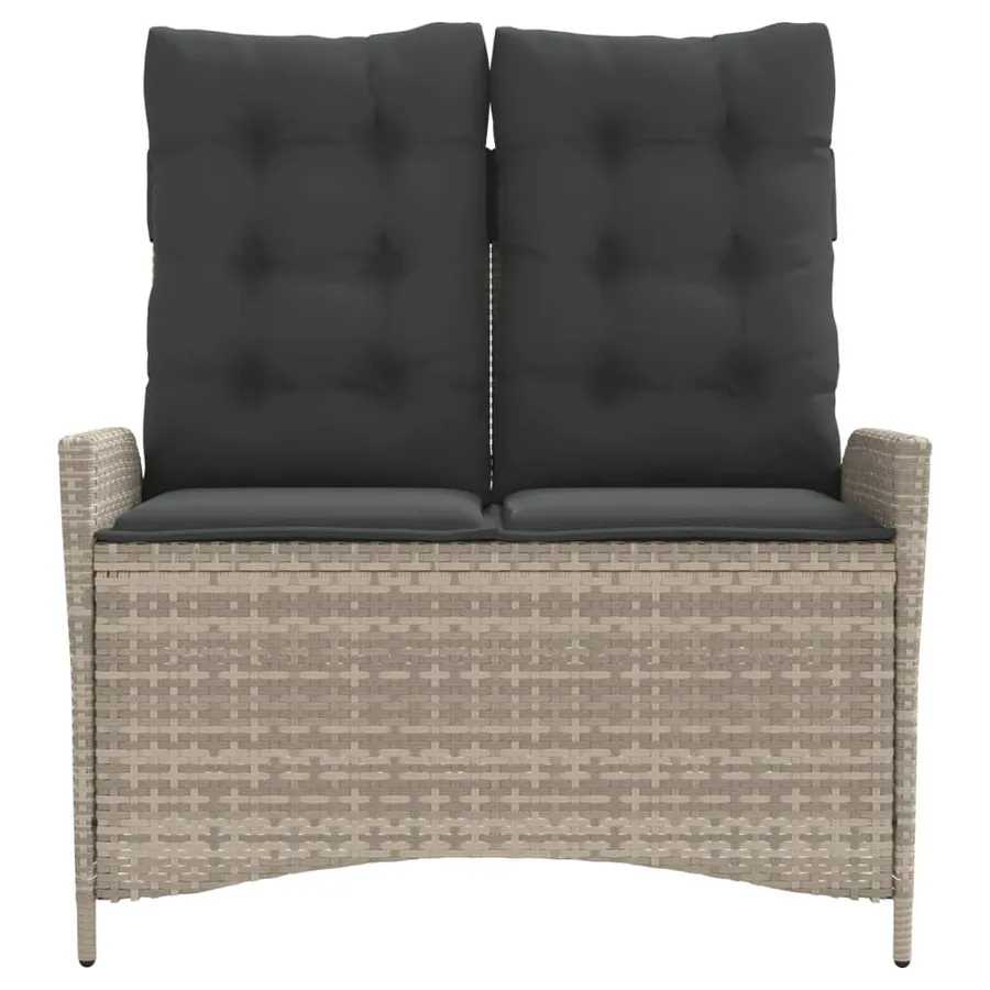 Banc inclinable de jardin et coussins gris clair résine tressée - 3