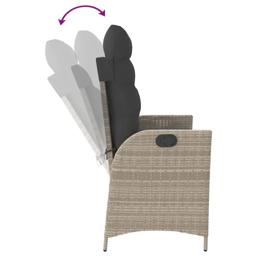 Banc inclinable de jardin et coussins gris clair résine tressée - 6
