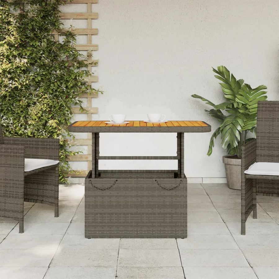 Table de jardin gris 90x55x71cm Résine tressée et bois d'acacia - 3