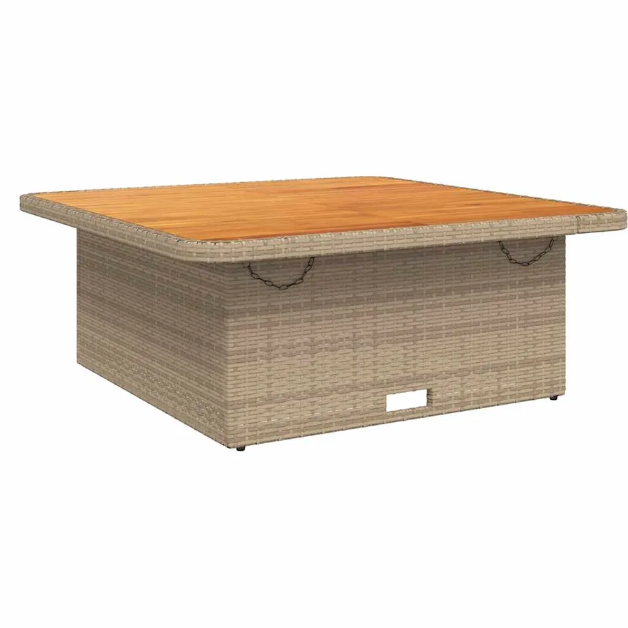 Table de jardin beige 110x110x71 cm résine tressée bois acacia - 2