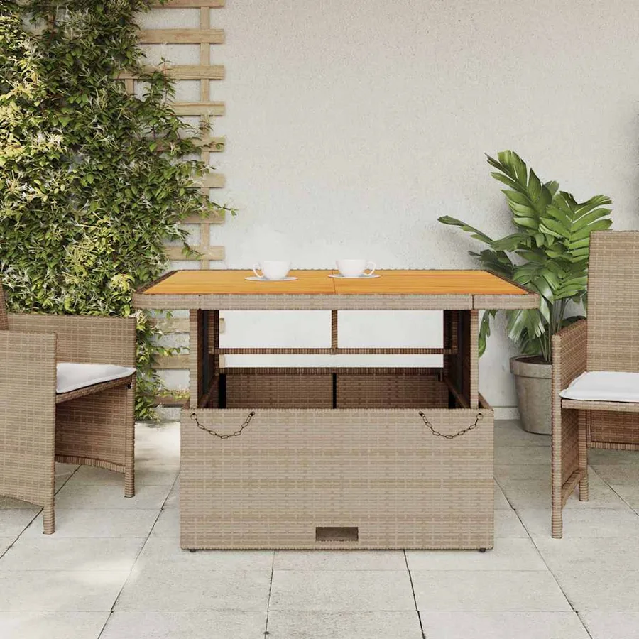 Table de jardin beige 110x110x71 cm résine tressée bois acacia - 3