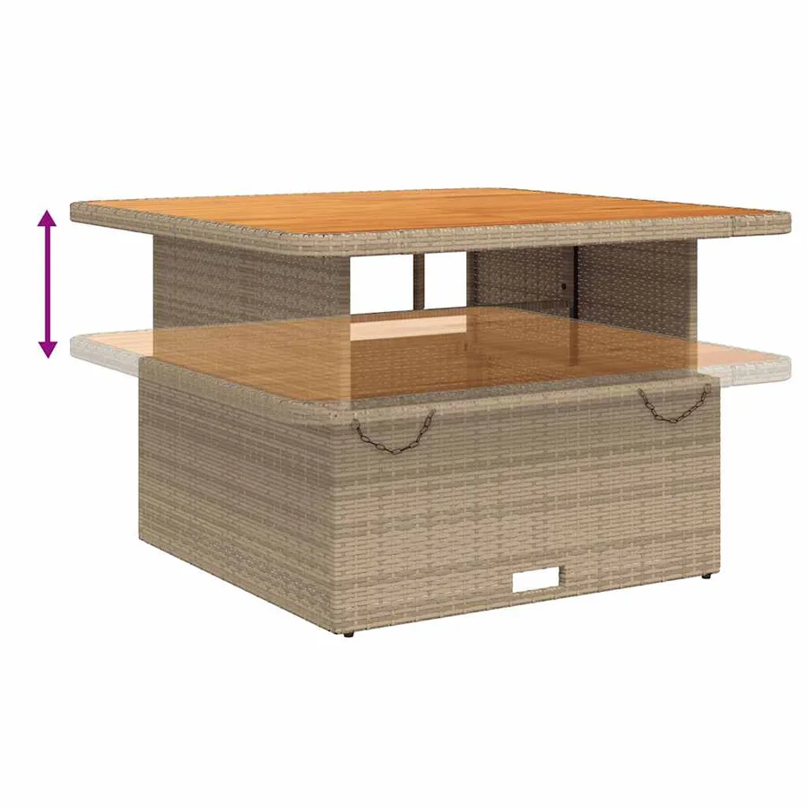 Table de jardin beige 110x110x71 cm résine tressée bois acacia - 4