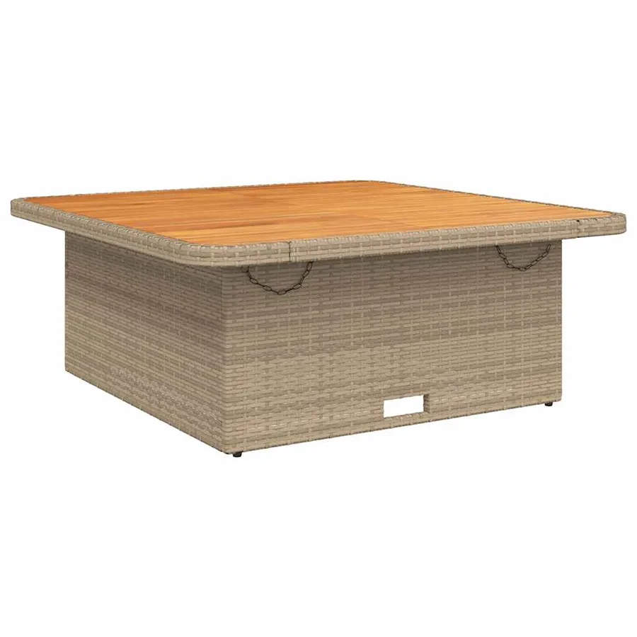 Table de jardin beige 110x110x71 cm résine tressée bois acacia - 7