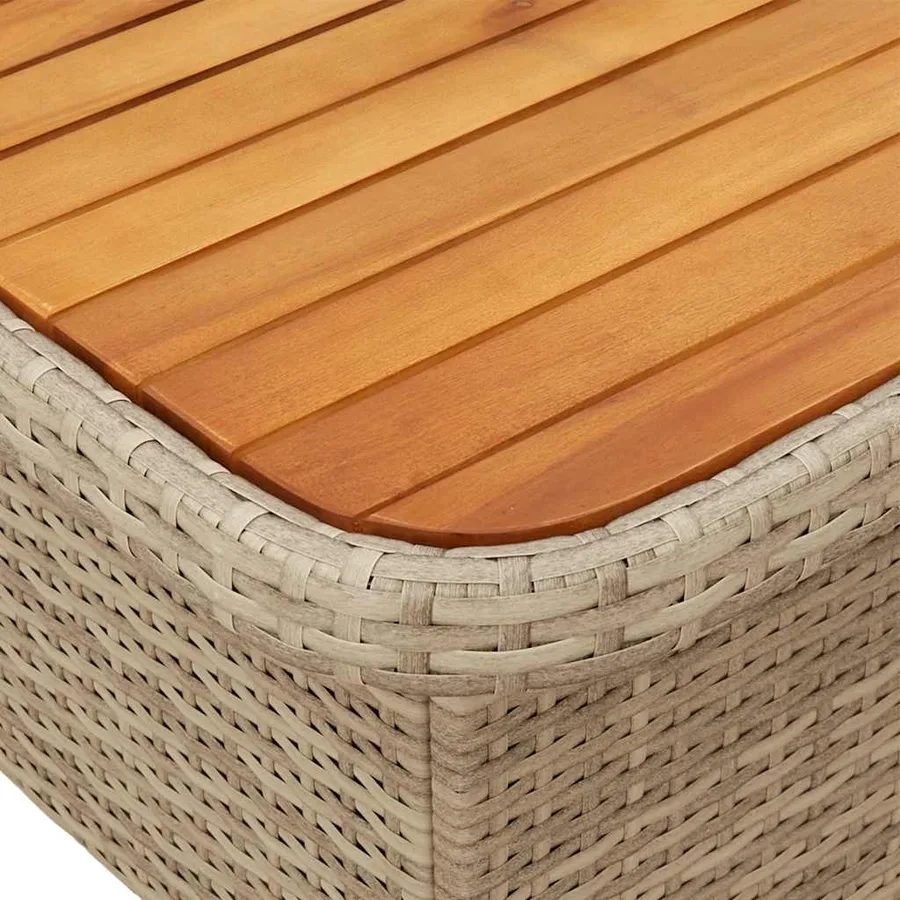 Table de jardin beige 110x110x71 cm résine tressée bois acacia - 9