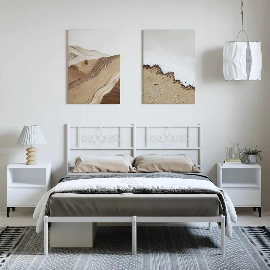 Cadre de lit métal sans matelas et tête de lit blanc 135x190 cm - 4