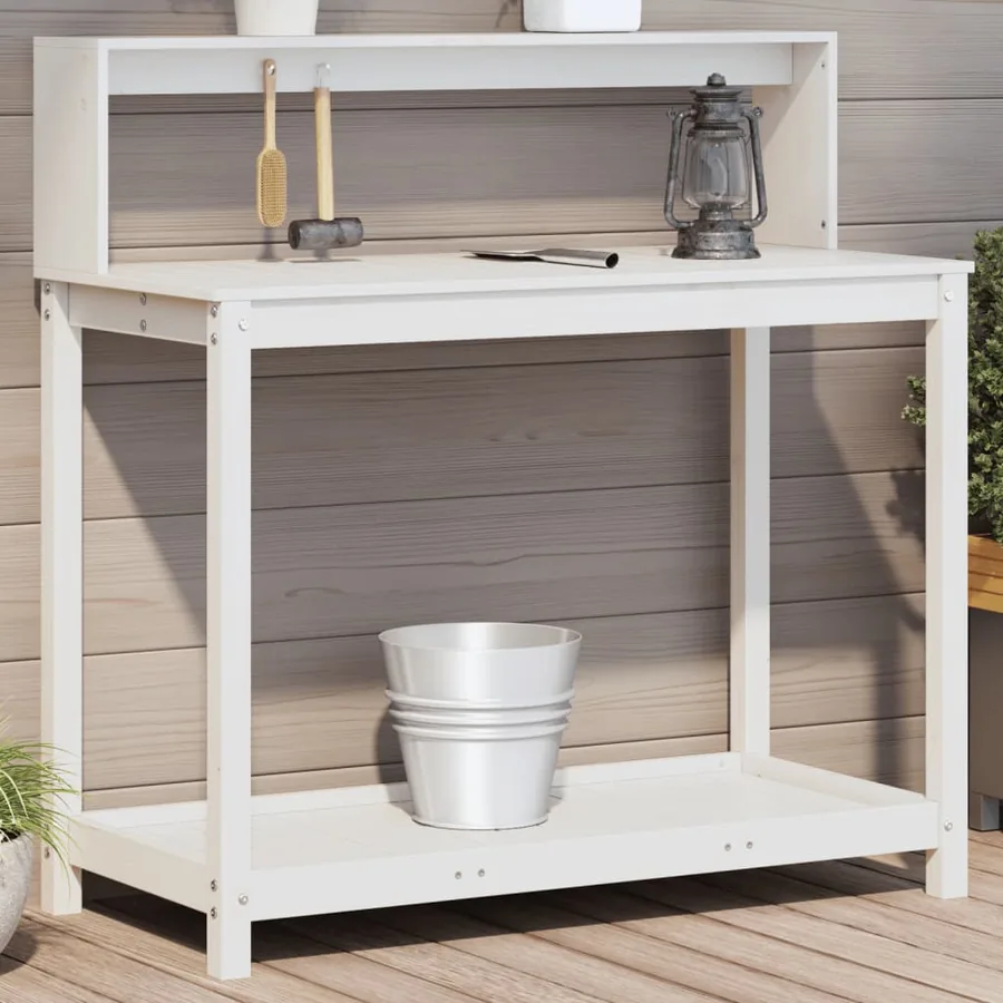Table de rempotage avec étagères blanc bois massif de pin