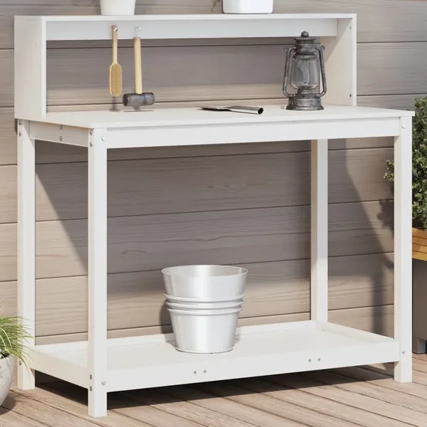 Table de rempotage avec étagères blanc bois massif de pin