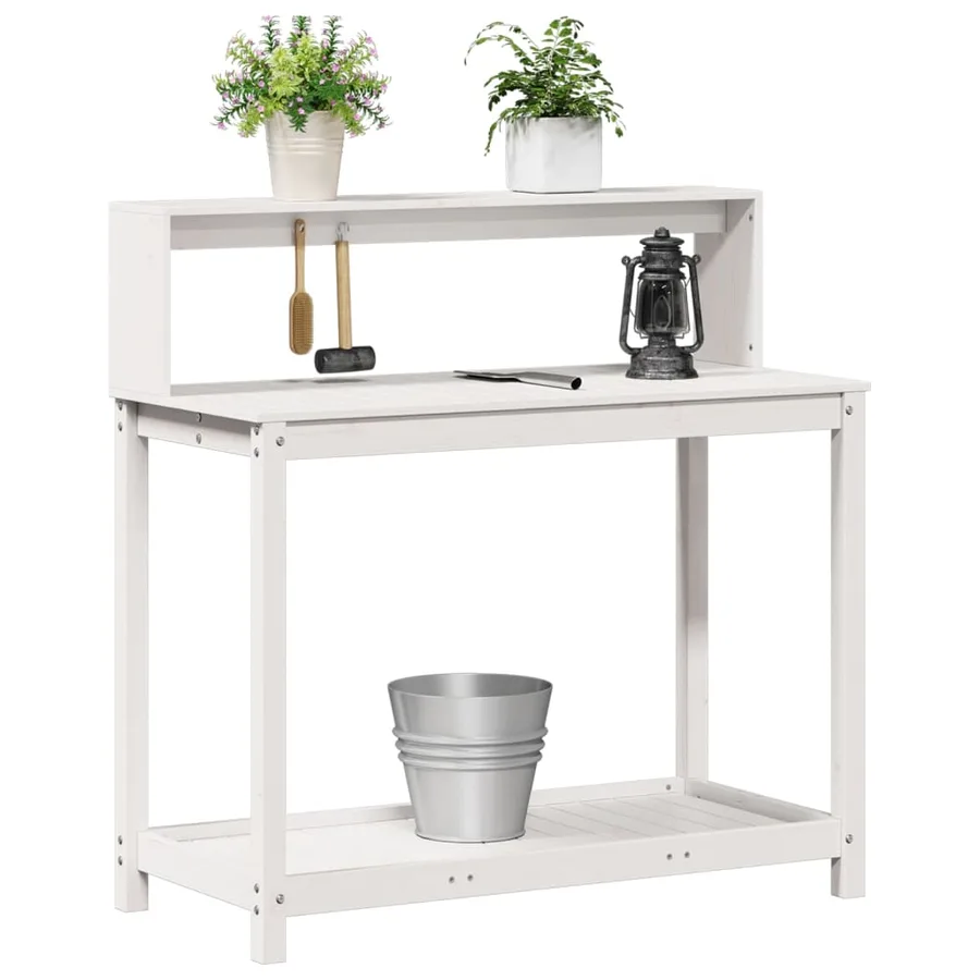 Table de rempotage avec étagères blanc bois massif de pin - 4