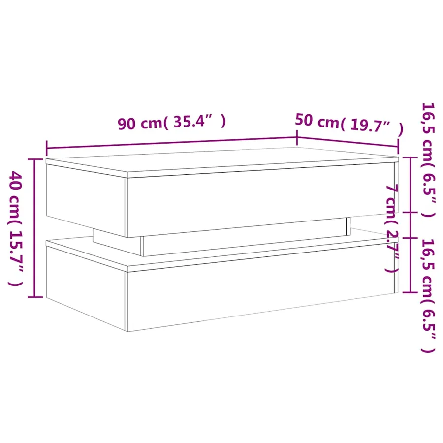 Table basse avec lumières LED noir 90x50x40 cm - 15