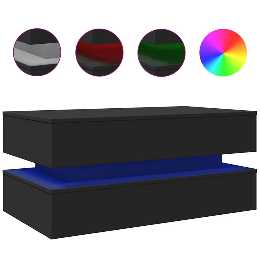 Table basse avec lumières LED noir 90x50x40 cm - 2