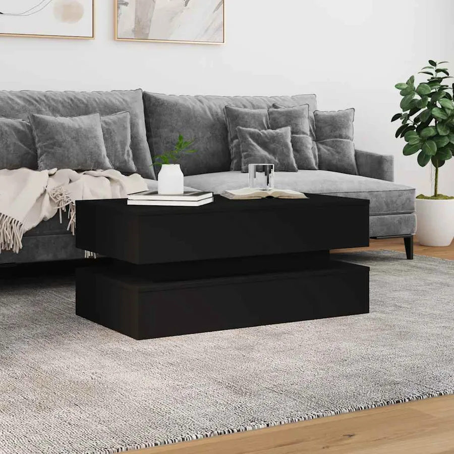 Table basse avec lumières LED noir 90x50x40 cm - 4