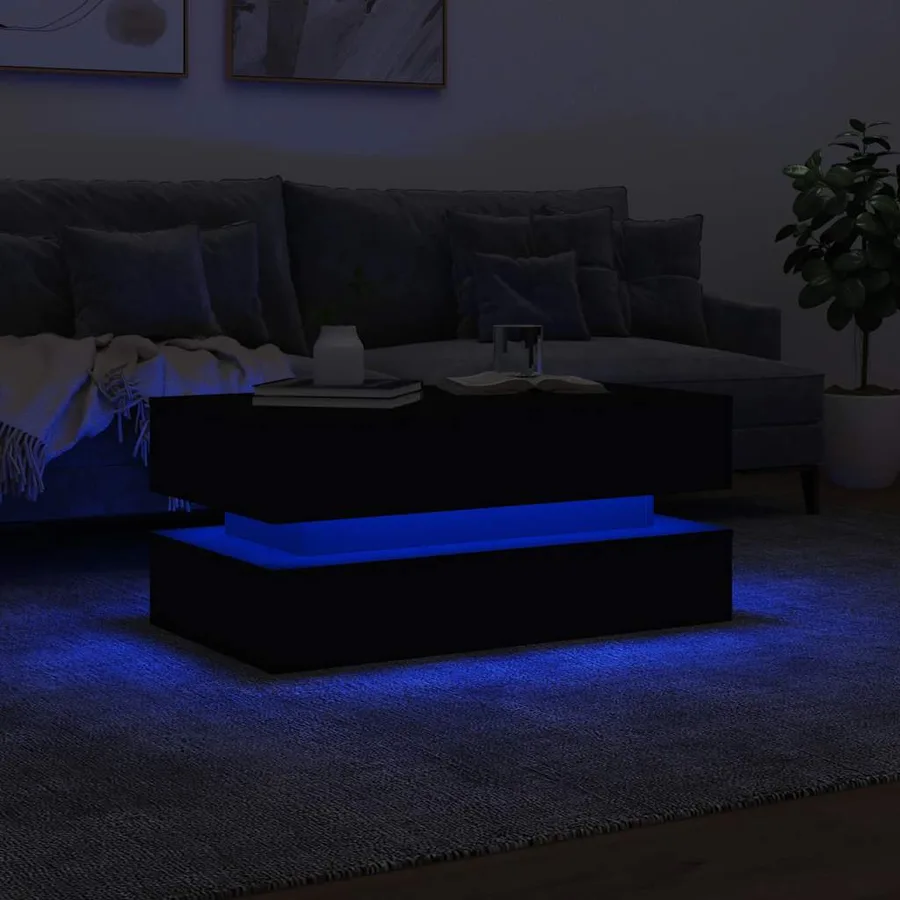 Table basse avec lumières LED noir 90x50x40 cm - 5