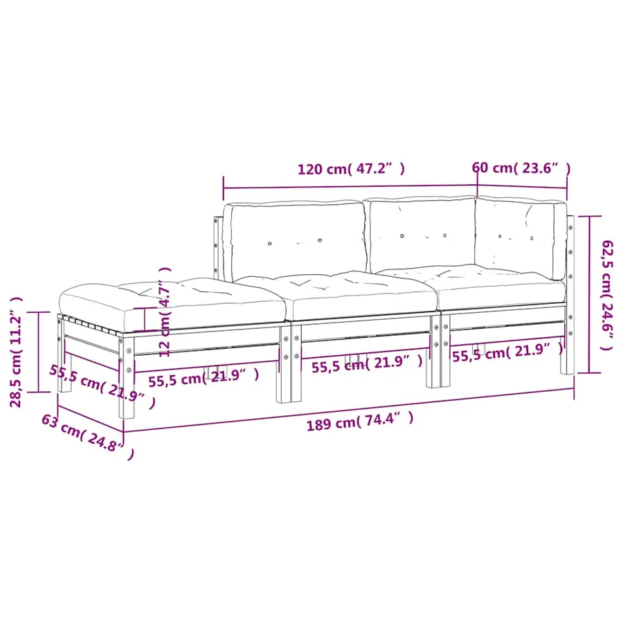 Canapé de jardin avec coussins et repose-pied 3 places - 13