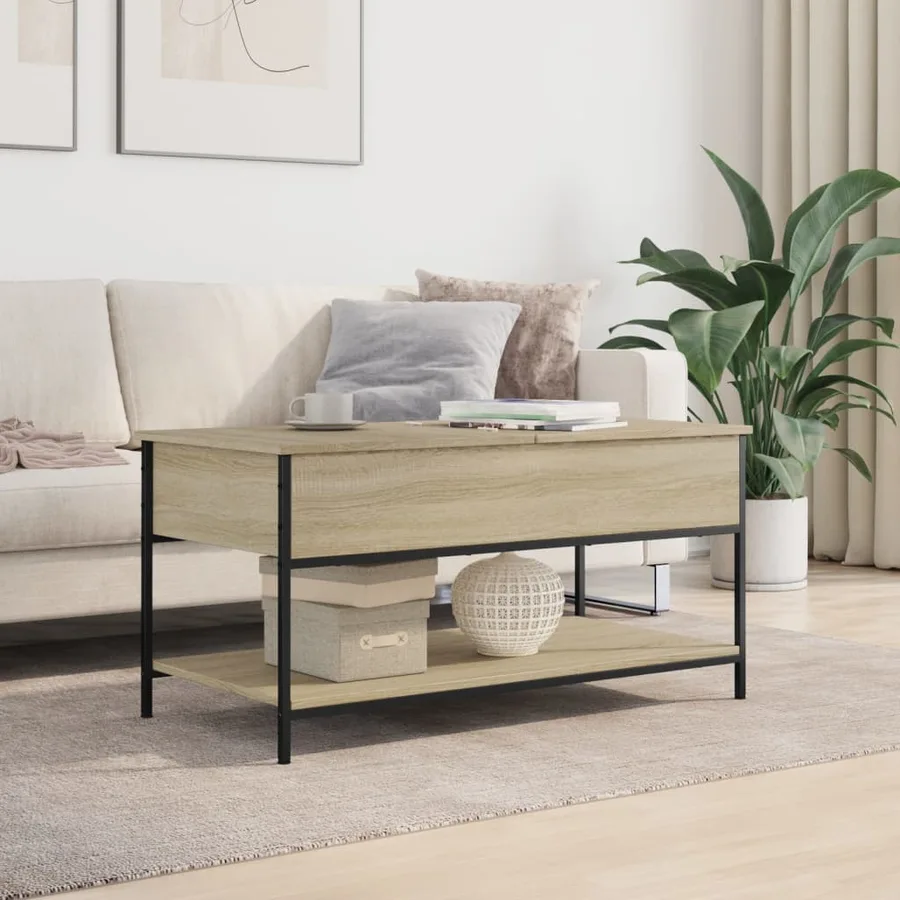 Table basse chêne sonoma 100x50x50cm bois d'ingénierie et métal - 3