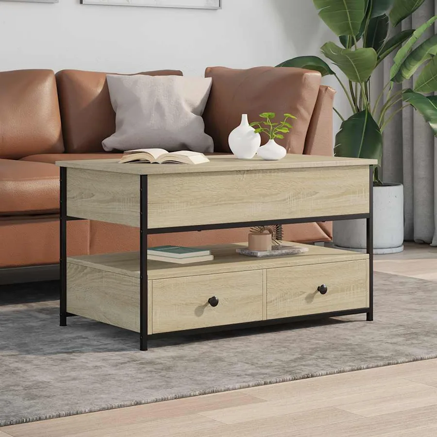 Table basse chêne sonoma 85x50x50 cm bois d'ingénierie et métal - 3