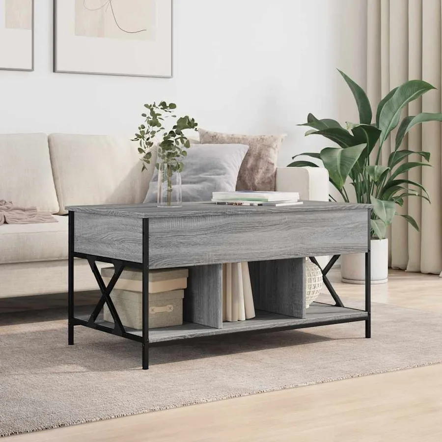 Table basse sonoma gris 100x55x50 cm bois d'ingénierie et métal - 3