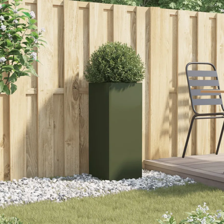 Jardinière vert olive 32x29x75 cm acier - 3