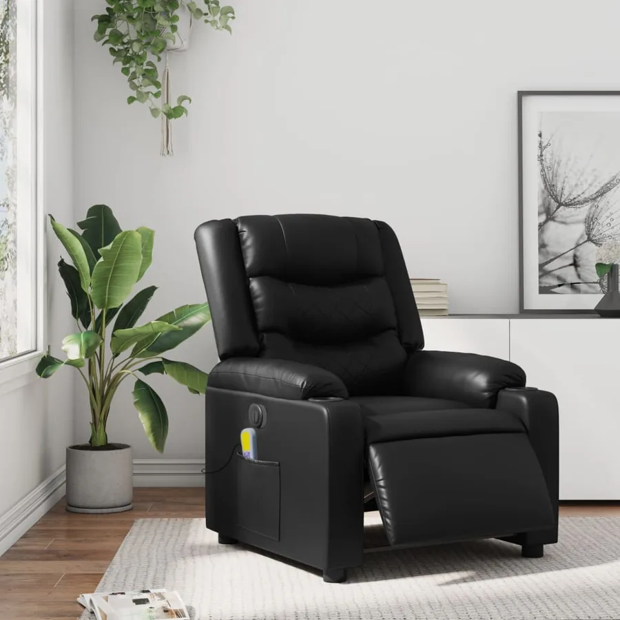 Fauteuil de massage inclinable électrique noir similicuir - 16