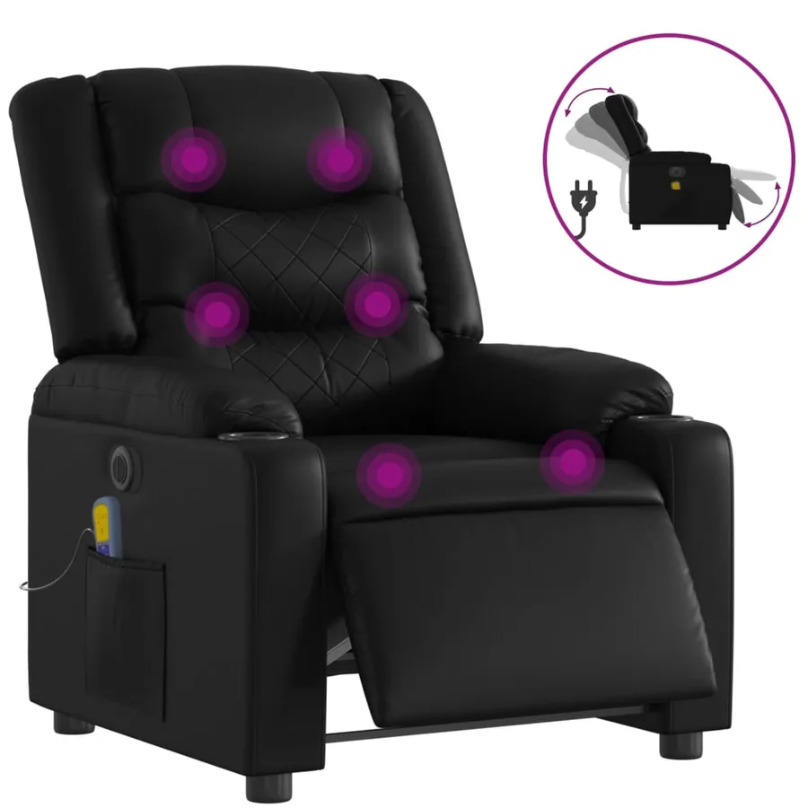 Fauteuil de massage inclinable électrique noir similicuir - 2