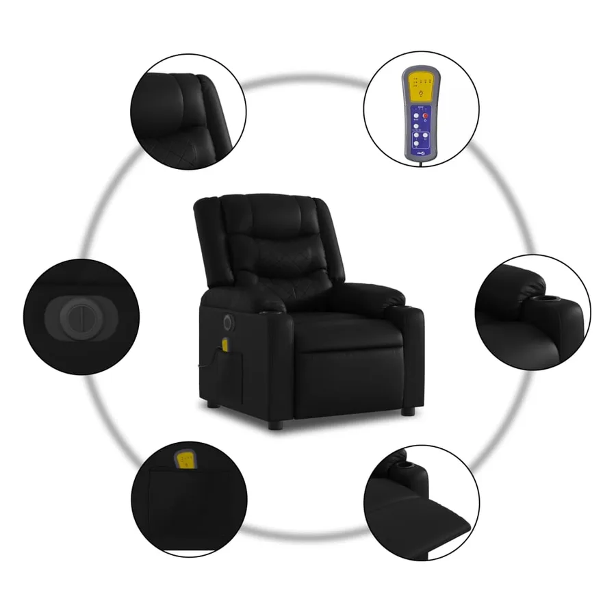 Fauteuil de massage inclinable électrique noir similicuir - 8
