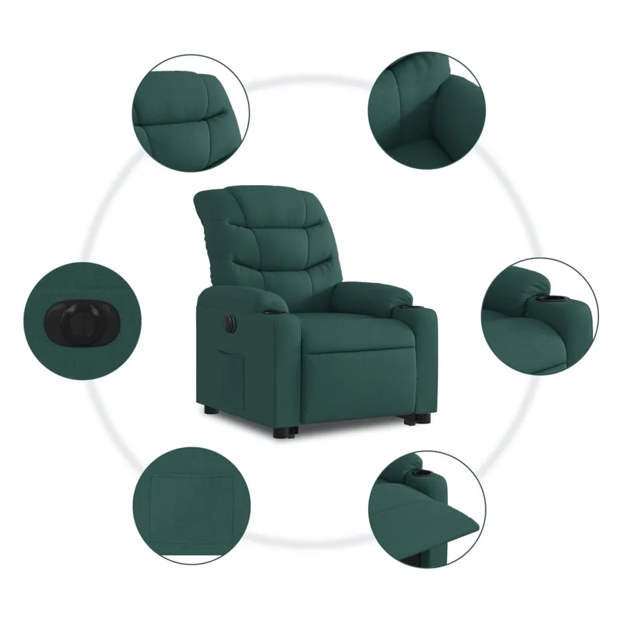 Fauteuil inclinable électrique vert foncé tissu - 8