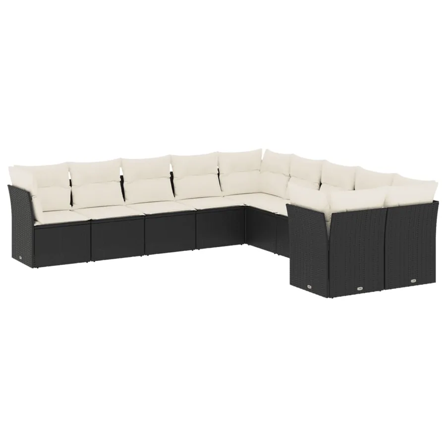 Salon de jardin 10 pcs avec coussins noir résine tressée - 2