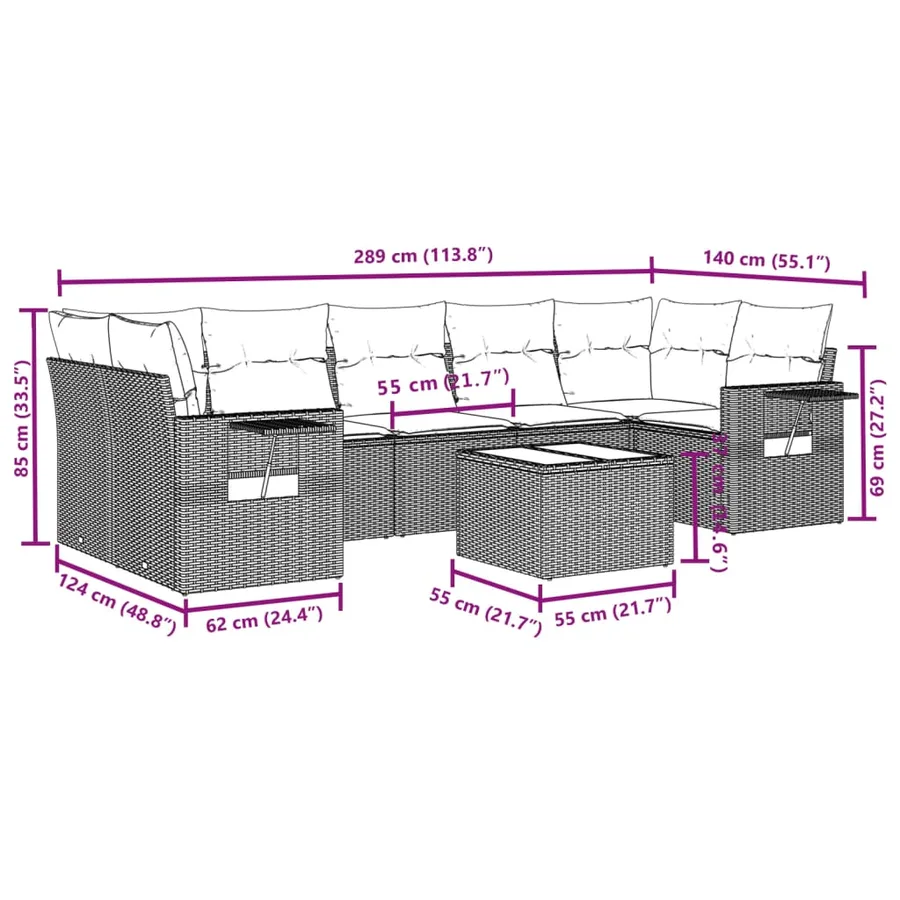 Salon de jardin 8 pcs avec coussins noir résine tressée - 3