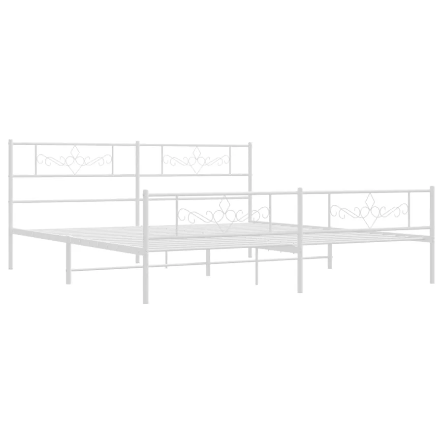 Cadre de lit métal sans matelas et pied de lit blanc 200x200 cm - 3