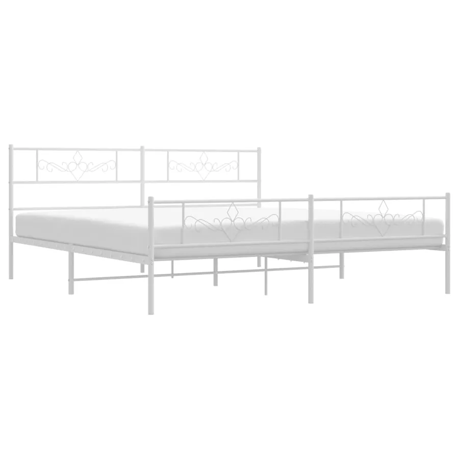 Cadre de lit métal sans matelas et pied de lit blanc 200x200 cm - 4