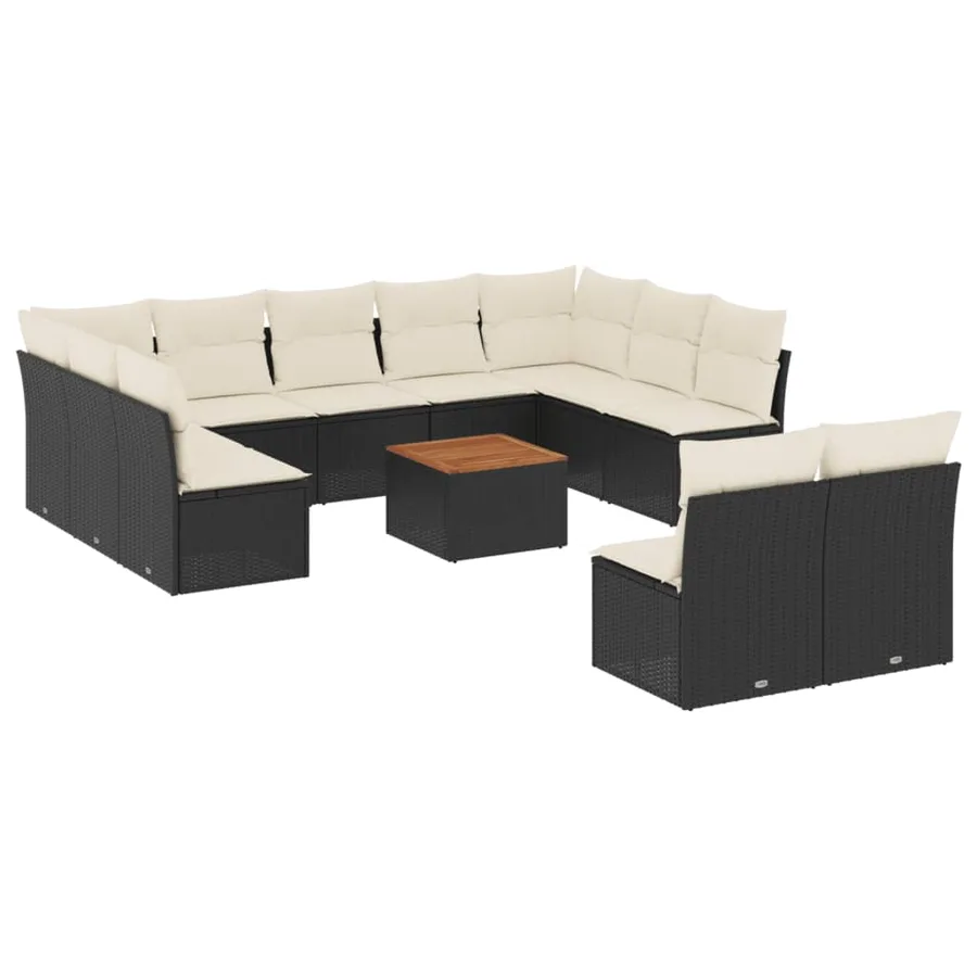 Salon de jardin 12 pcs avec coussins noir résine tressée - 2