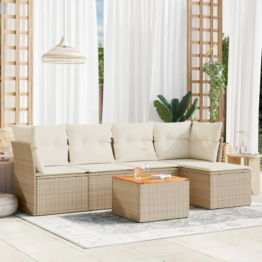 Salon de jardin avec coussins 6 pcs beige résine tressée - 2