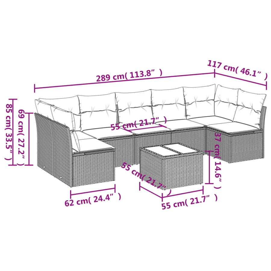 Salon de jardin avec coussins 8 pcs beige résine tressée - 3