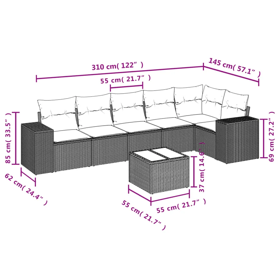 Salon de jardin avec coussins 7 pcs beige résine tressée - 3