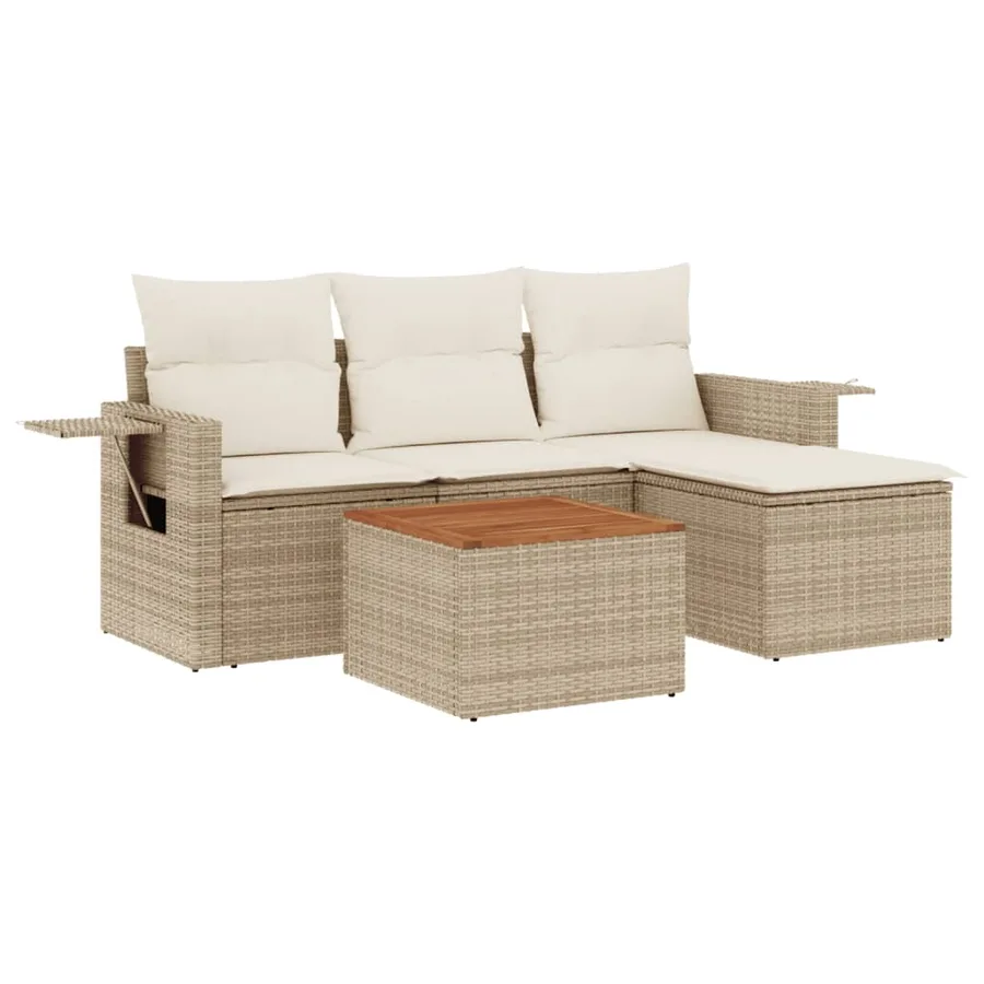 Salon de jardin avec coussins 5 pcs beige résine tressée - 2