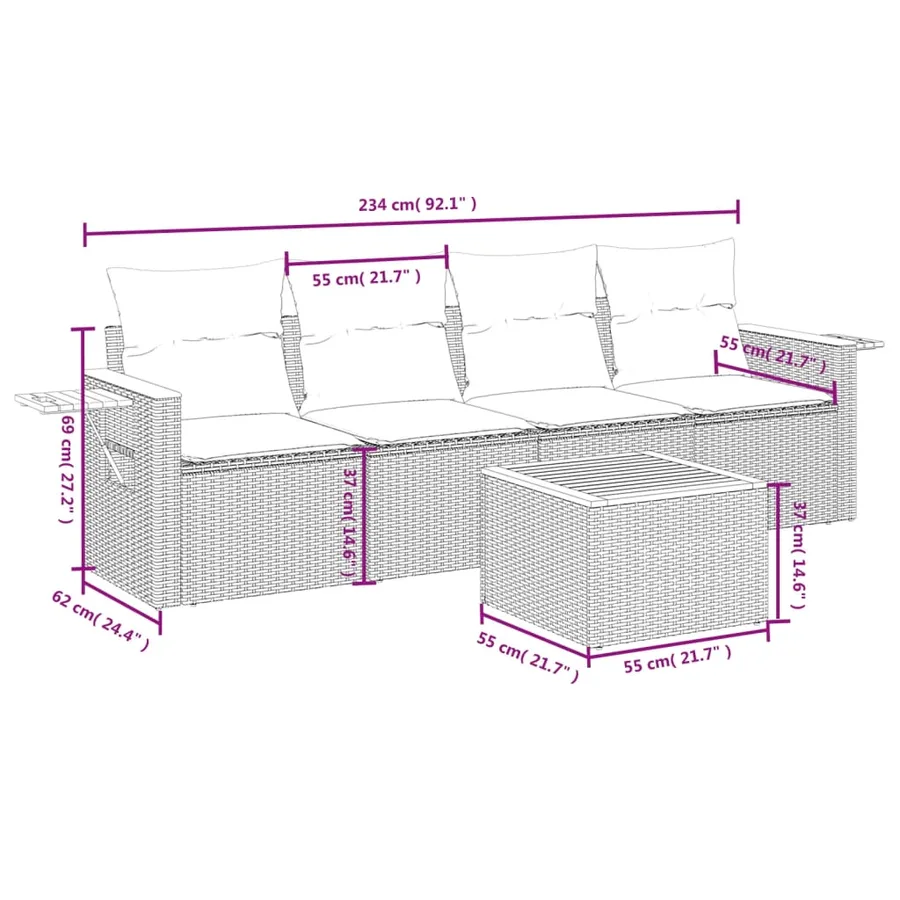 Salon de jardin avec coussins 5 pcs beige résine tressée - 3