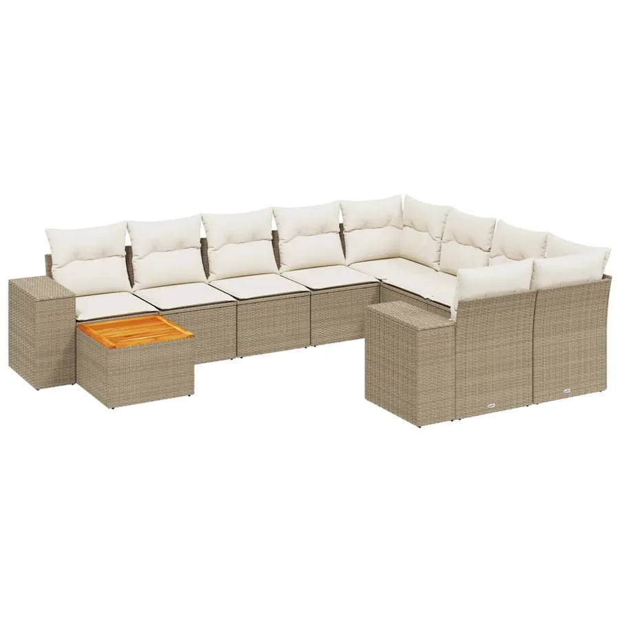 Salon de jardin avec coussins 10 pcs beige résine tressée - 2