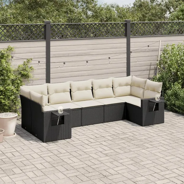Salon de jardin 7 pcs avec coussins noir résine tressée 55 x 62 x 69 cm - 62,7 kg