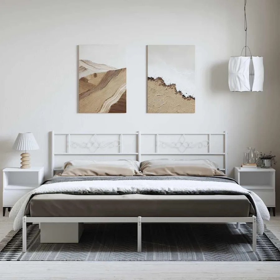 Cadre de lit métal sans matelas et tête de lit blanc 193x203 cm - 4
