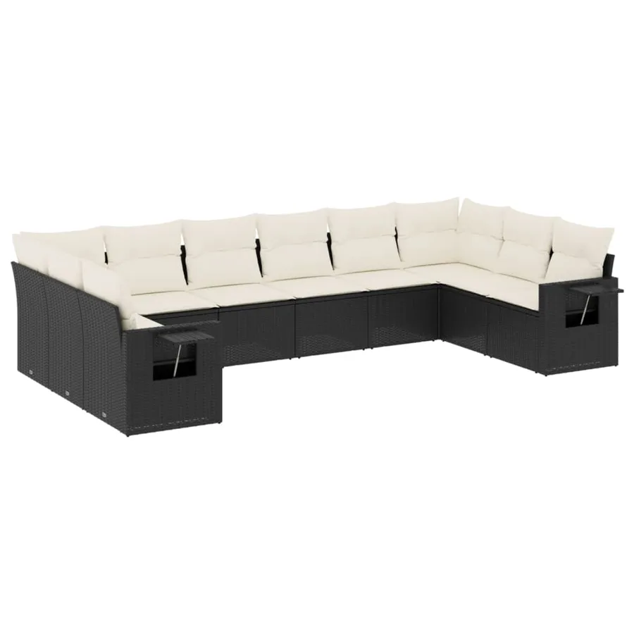 Salon de jardin 10 pcs avec coussins noir résine tressée - 2