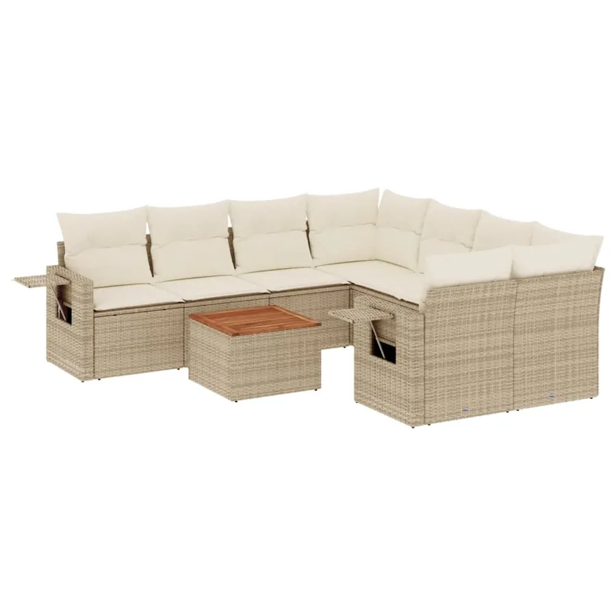 Salon de jardin avec coussins 9 pcs beige résine tressée - 2