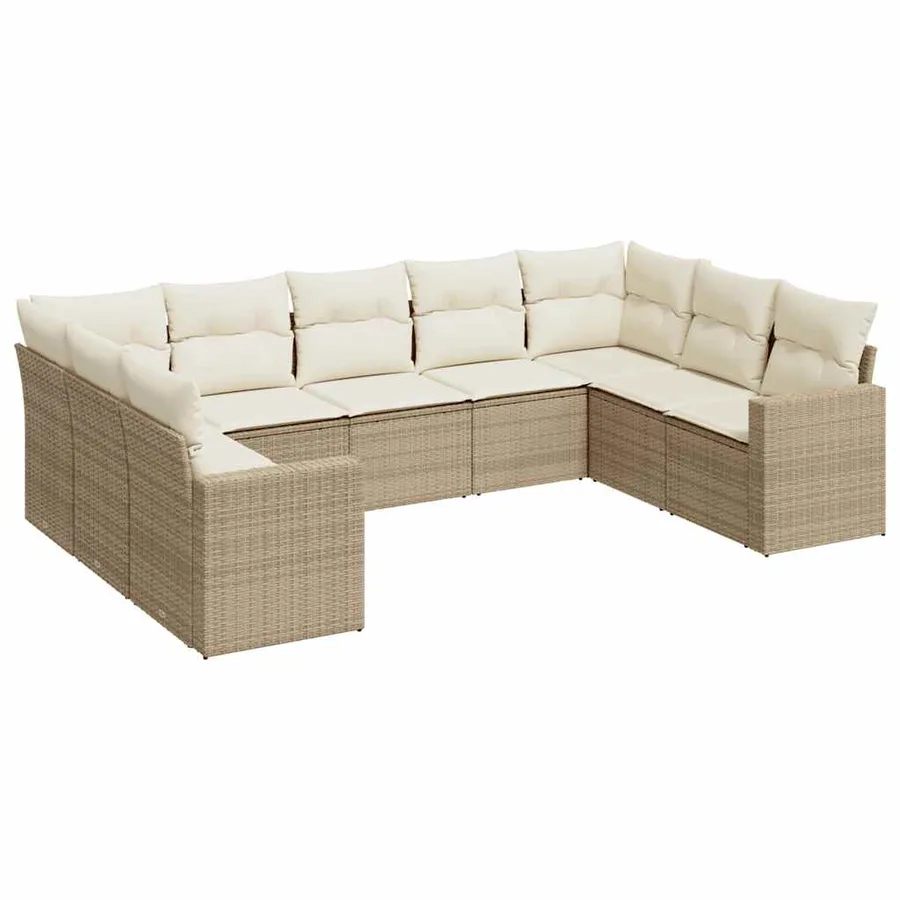Salon de jardin avec coussins 9 pcs beige résine tressée - 2