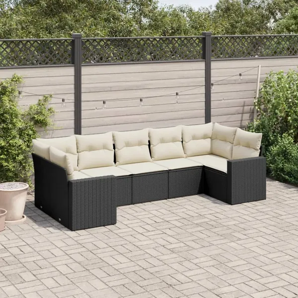 Salon de jardin 7 pcs avec coussins noir résine tressée 62 x 62 x 69 cm - 61,5 kg