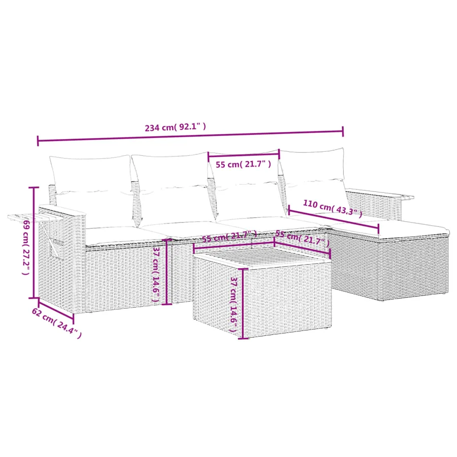Salon de jardin avec coussins 6 pcs beige résine tressée - 3