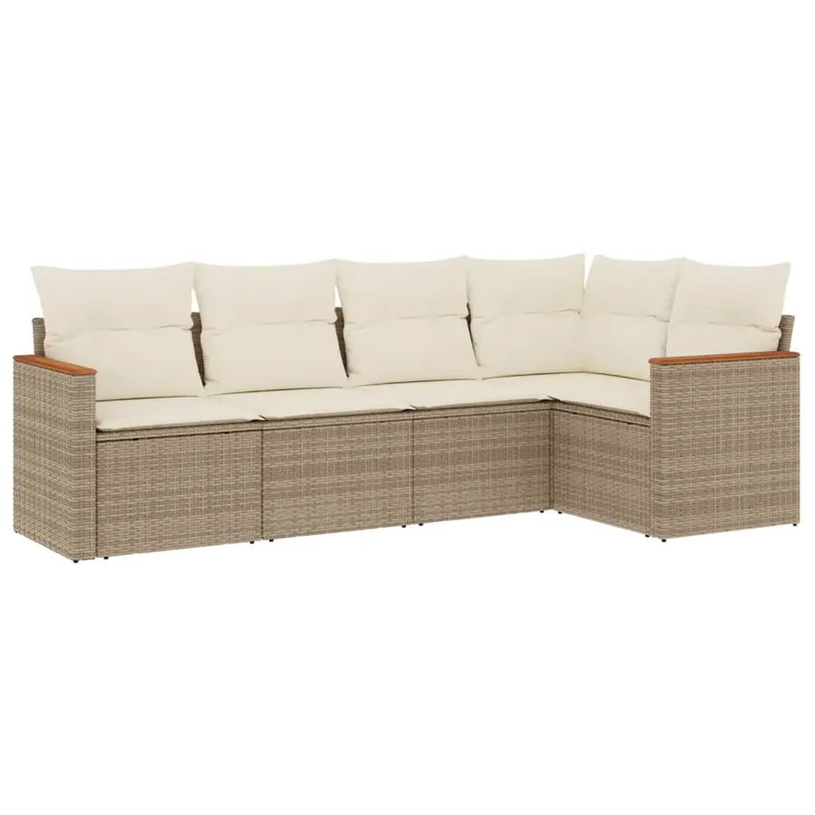 Salon de jardin avec coussins 5 pcs beige résine tressée - 2