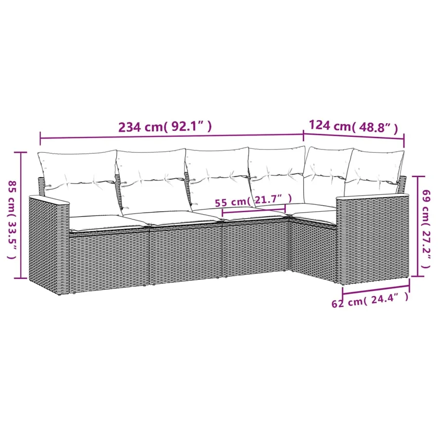 Salon de jardin avec coussins 5 pcs beige résine tressée - 3