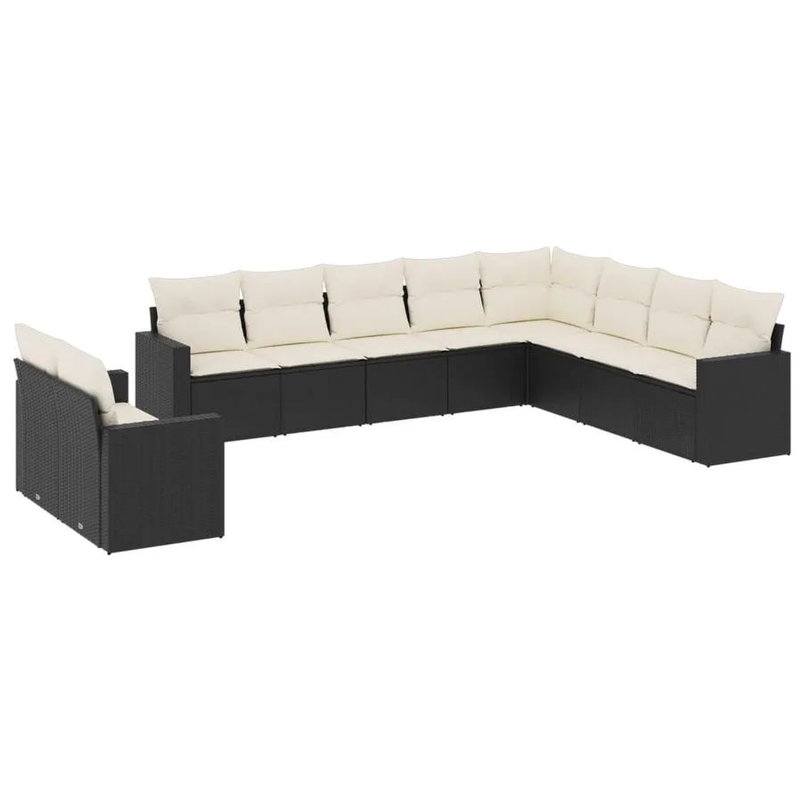 Salon de jardin 10 pcs avec coussins noir résine tressée - 2