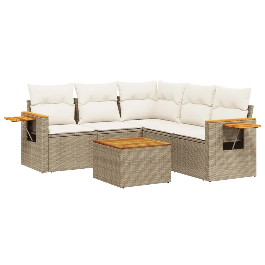 Salon de jardin avec coussins 6 pcs beige résine tressée - 2
